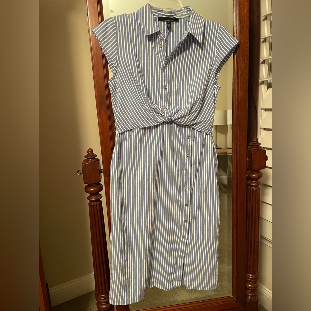 White House Black Market Blue and White Striped Midi Dress